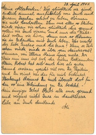 Alice Licht an Dr. Gustav Held, 28. April 1944