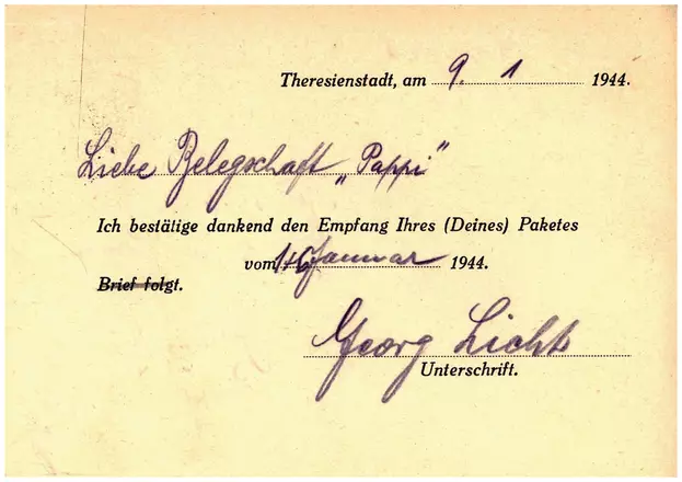 Georg Licht an die Belegschaft der Blindenwerkstatt, 9. Januar 1944